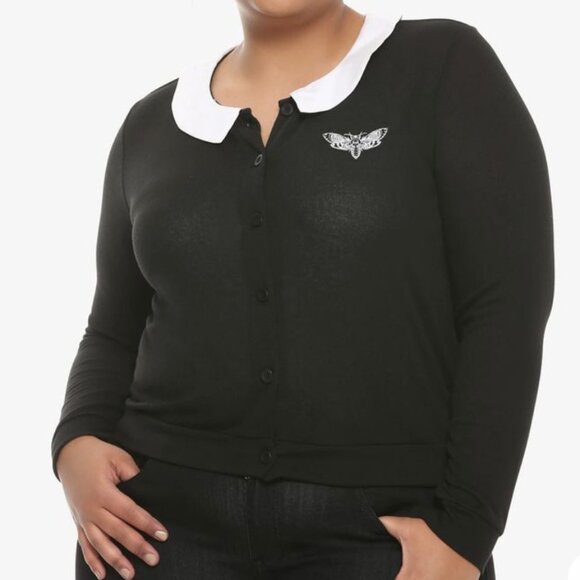 Hot Topic Midnight Hour Embroidered Moth Collared Black Cardigan - Picture 1 of 6